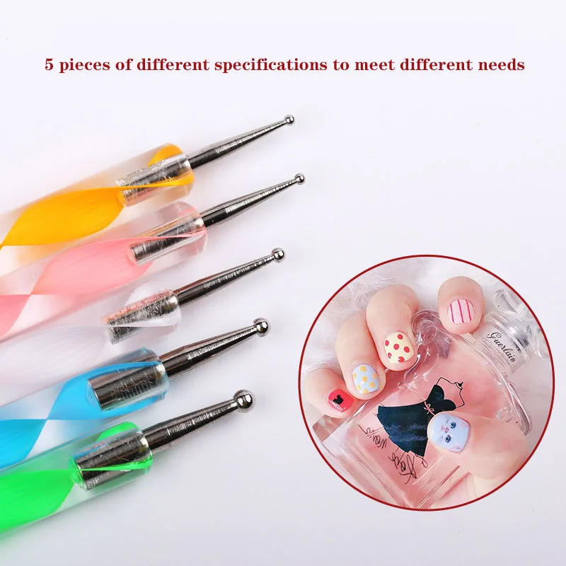 

5Pcs Nail Art Drill Pen 5Color Rod Acrylic Crystal Manicure DIY Painting Pen Nail Decoration Creation Tool Part Accessories 2022