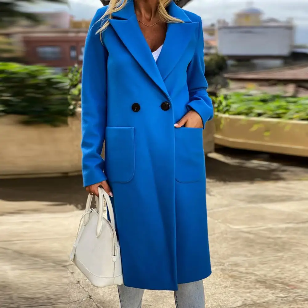 

Женское осенне-зимнее пальто с отворотным воротником, пуговицами и карманами, длинное пальто, теплая куртка, дизайнерское женское толстое п...