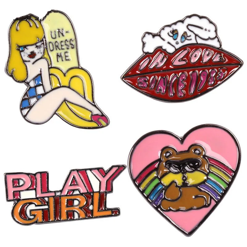 Банан девушка губы Сердце Медведь эмалированные Броши для женщин личности