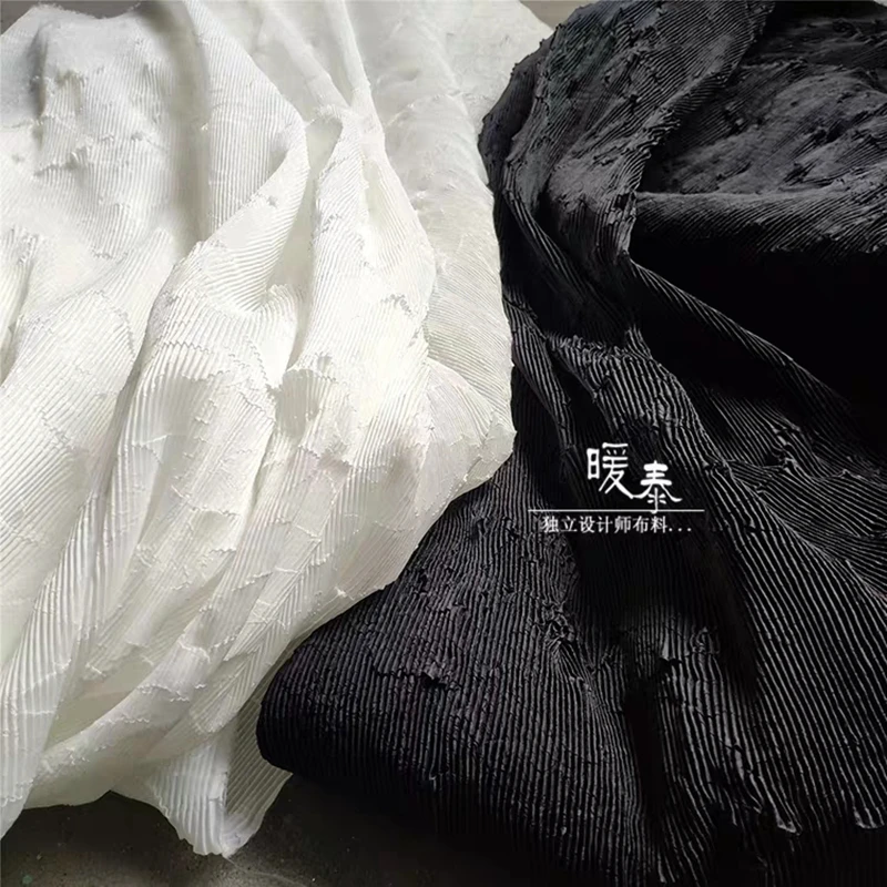 

Irregular Pleated Fabric Black White Miyake Folds DIY Patchwork Art Painting Decor Pants Skirt Dress Clothing Designer Fabric