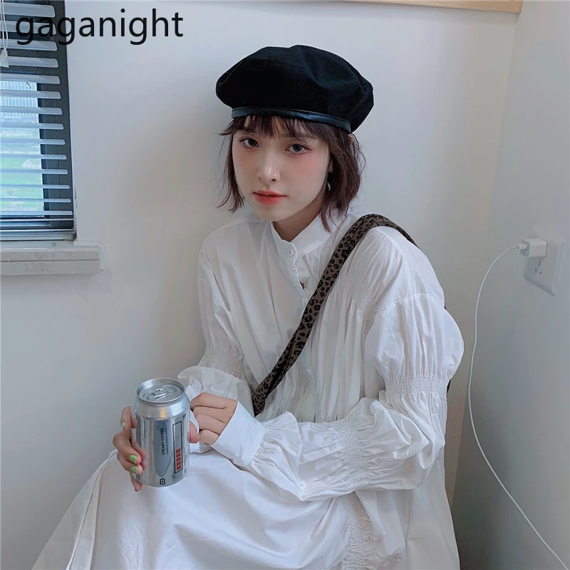 Gaganight женское белое платье рубашка миди однобортное свободное с рюшами для