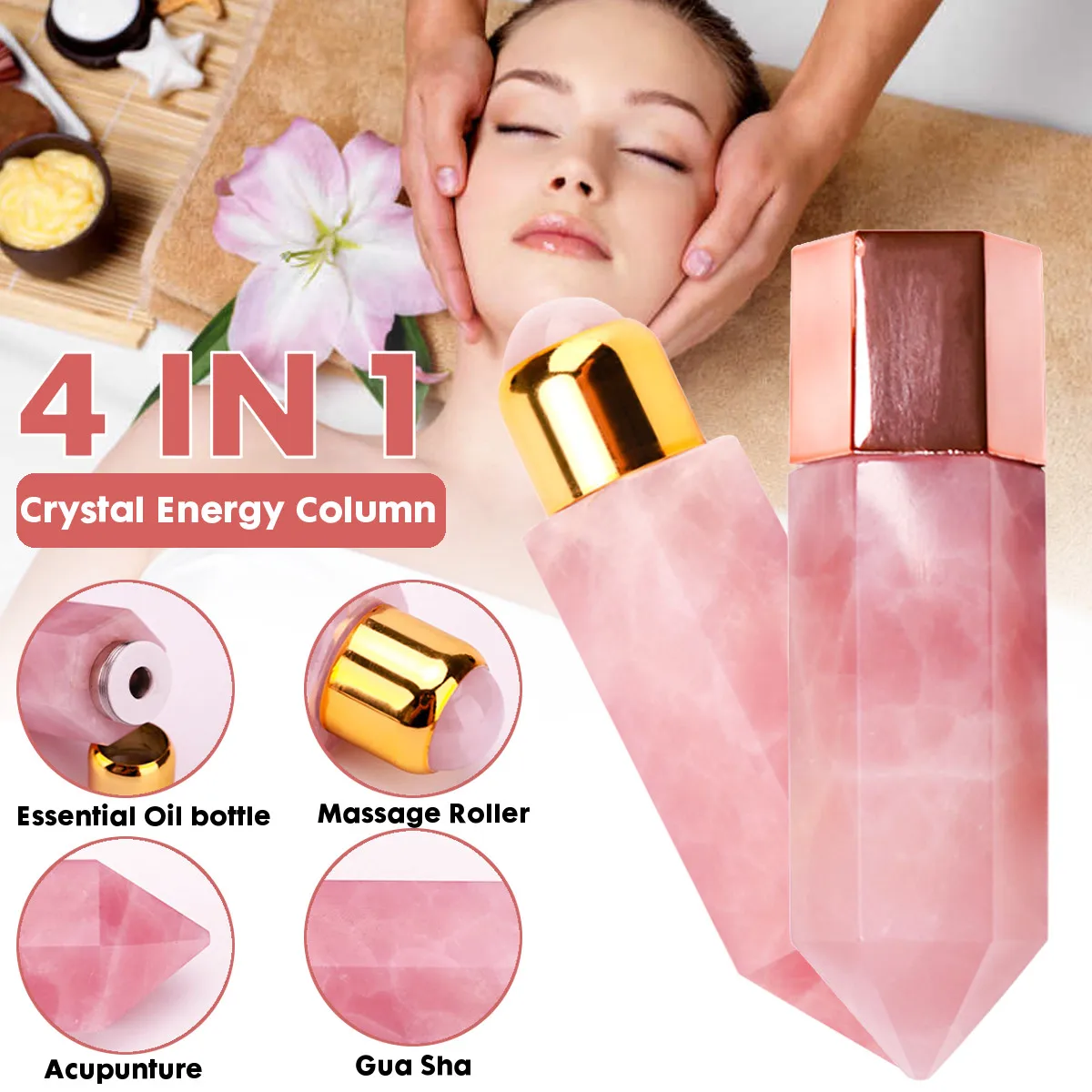 Hexagonal Energy Crystal Column Facial Beauty Scraping Essential Oil Bottle Jade Massage Roller for Face Eyes Neck Body Massager