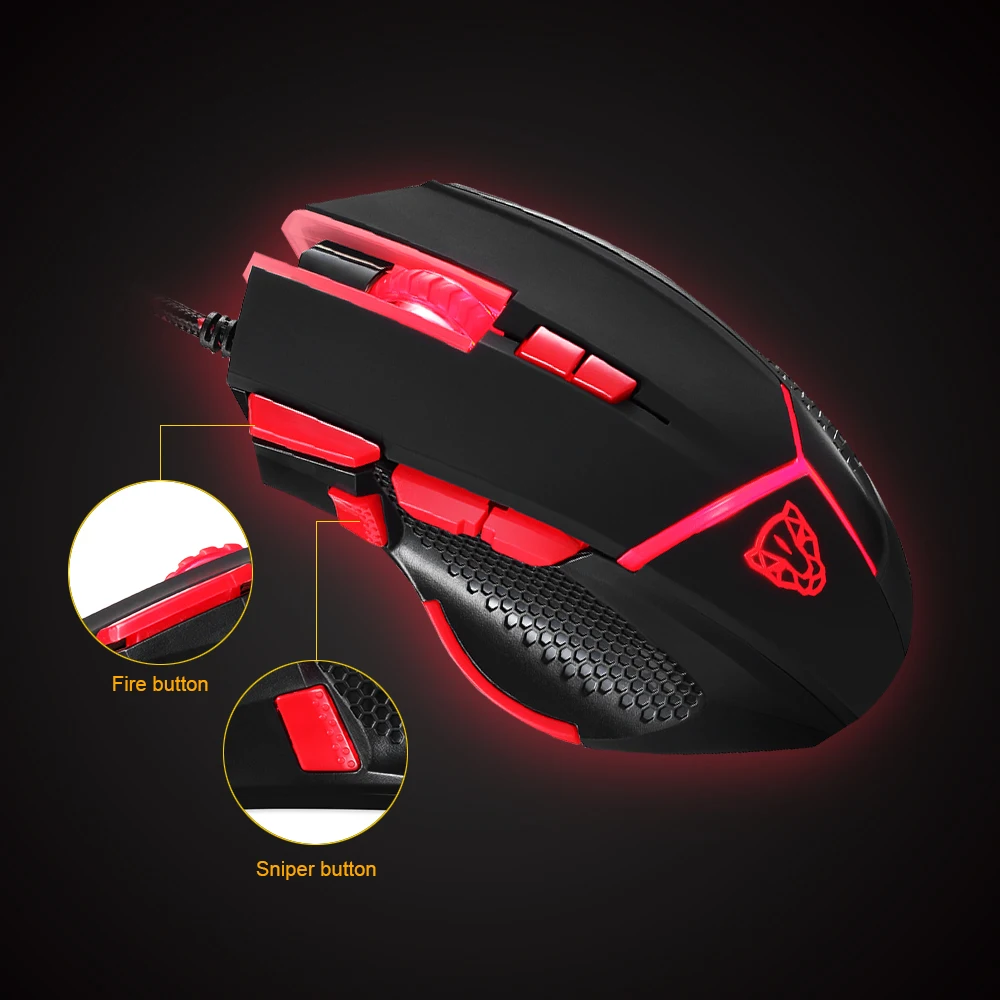 Мышь Motospeed Wired Gaming 4000DPI 9 кнопок оптическая с настройкой веса, антипланка и светодиодным подсветкой.