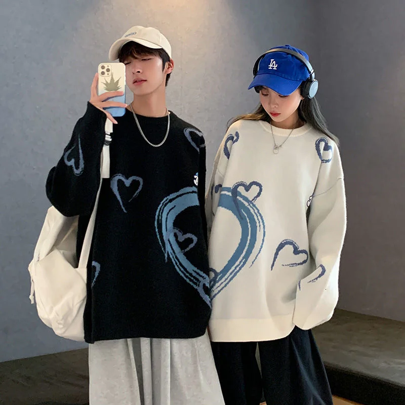 

Свитер INXYZ в стиле оверсайз для мужчин и женщин, Модный вязаный пуловер с принтом для пар, повседневный свитшот в стиле Харадзюку, весна-осен...