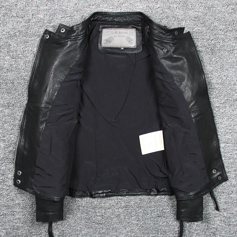 Женская короткая байкерская куртка из натуральной овечьей кожи весна-осень |