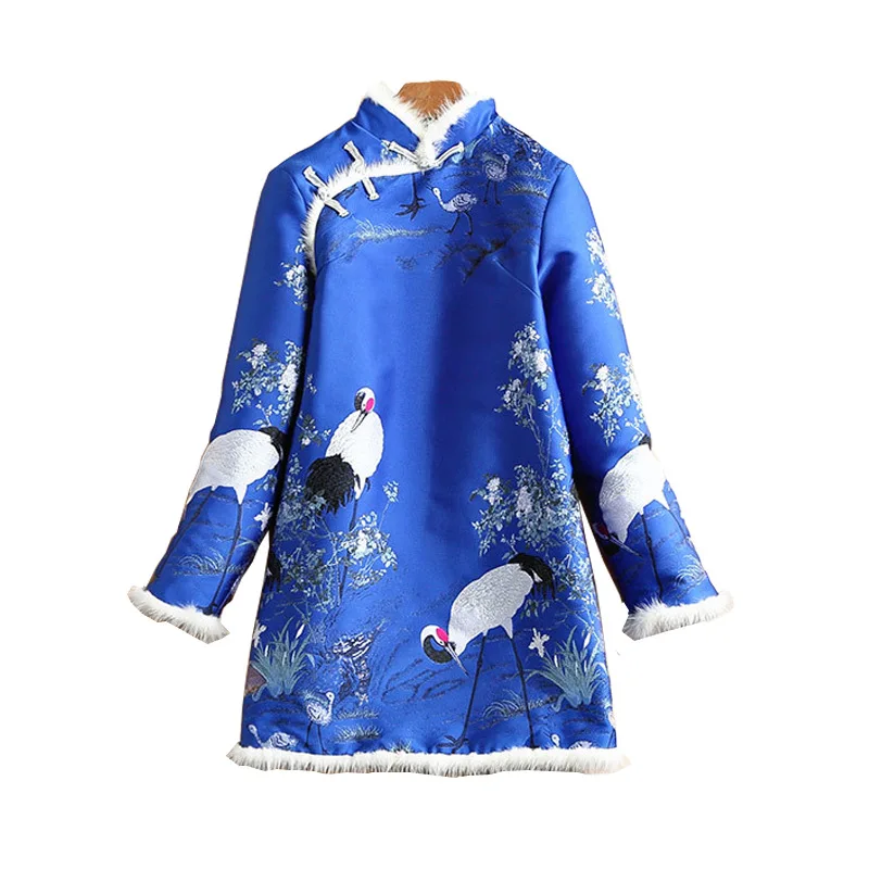 

Chinese Cheongsam Traditional Wedding Qipao Autumn And Winter New Retro Jacquard Mink Fur Improved Disc Button Thickened Qipao