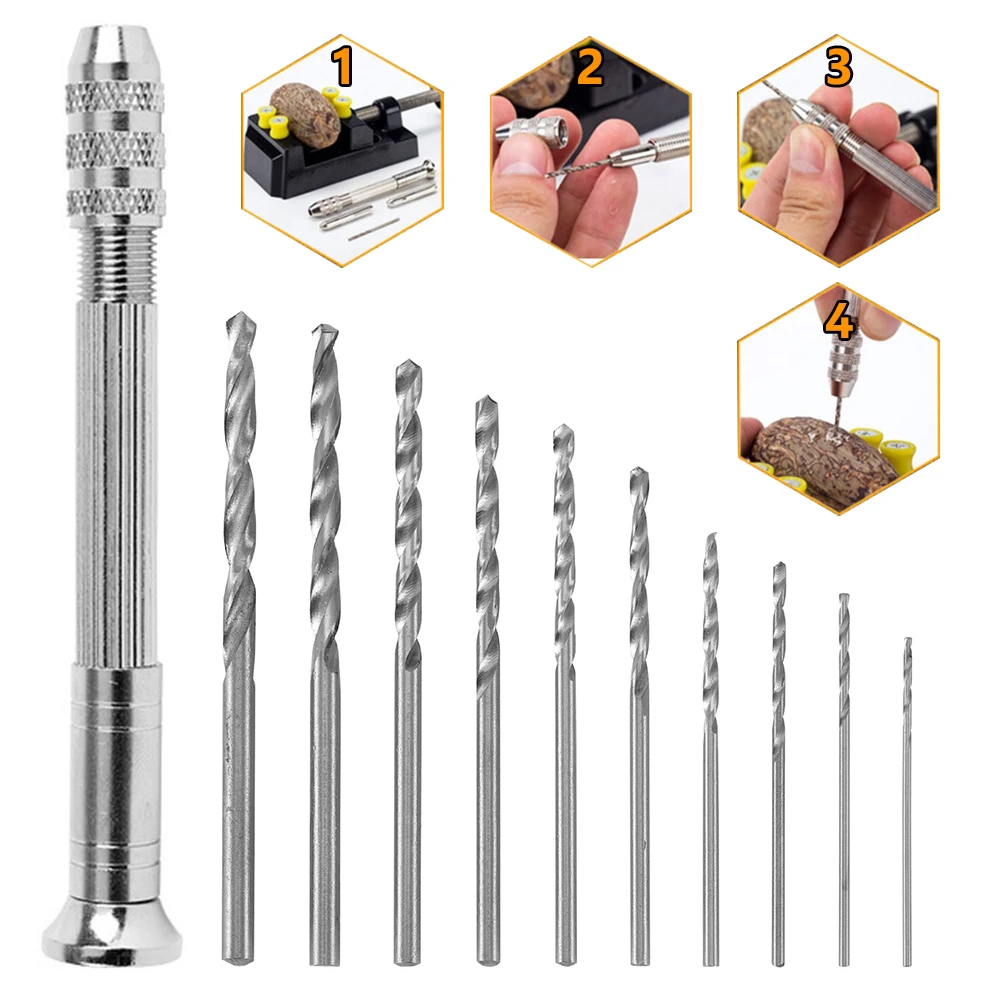 

11Pcs Hand Twist Drill Bits Set Precision Pin Mini Micro Rotary Polymer Clay Metal Tool for Punch Hole WoodWorking Tools Kit
