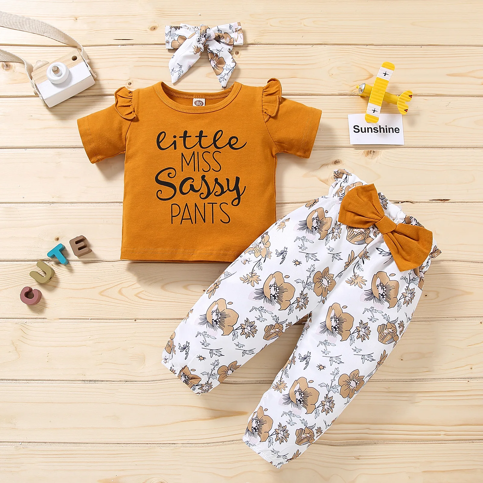 Комплект одежды для новорожденных девочек футболка с коротким рукавом + штаны