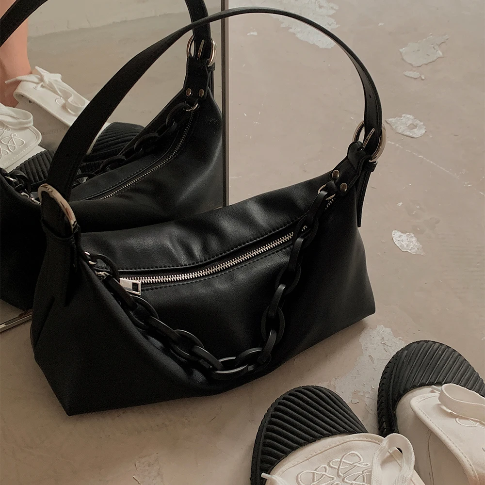 

Acrylic Chain Half Moon Baguette Bag Women Bag Crossbody Shoulder Bag Messenger Bag Soft Leather Bag 2021 New Fashion Trend