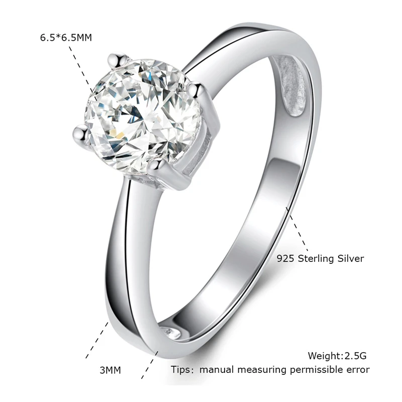 

925 Sterling Silver Ring Engagement Round Cystal Zirconia Solitaire Rings For Women as Gifts Wedding Anniversary Jewelry