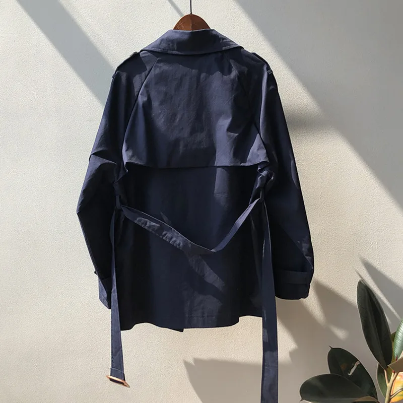 

GVUW Women Navy Big Size Belt Trench Lapel Long Sleeve Loose Fit Windbreaker Fashion Tide Spring Autumn 2021 New Arrivals 20D916