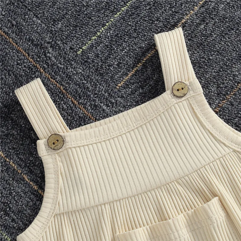Летний модный ребристый комбинезон для маленьких девочек однотонные