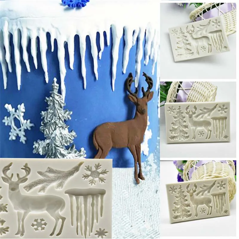 Cake Mold Elk Christmas Tree Snowflake Deer Fondant Dessert Ice Cube Candy Chocolate Silicone mold | Дом и сад