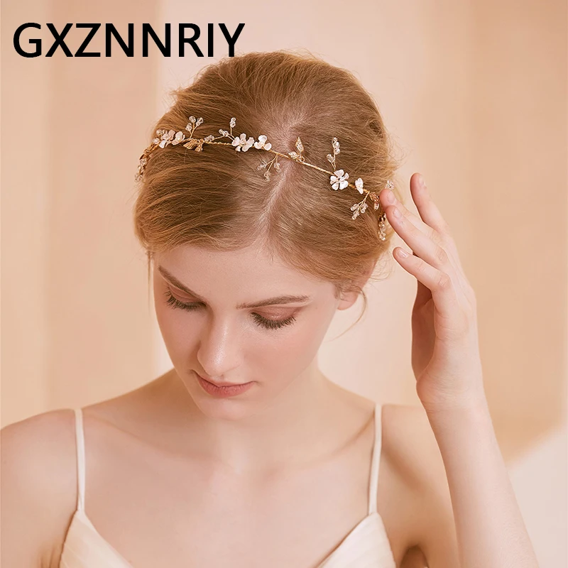 

Женский обруч для волос ручной работы, обруч для волос с листьями и цветами, свадебные аксессуары для волос, обруч для волос с кристаллами и ...