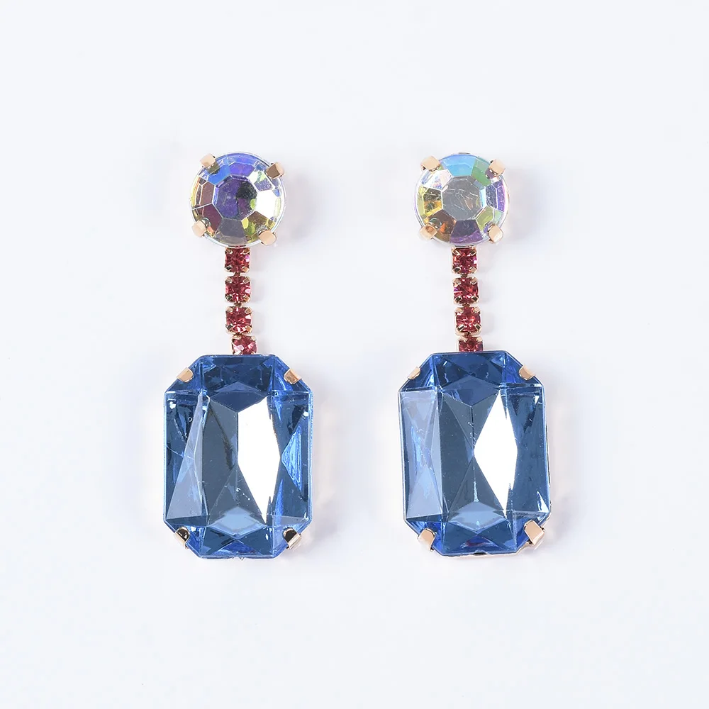 Корейские милые хрустальные висячие серьги Za для девочек синие со стразами