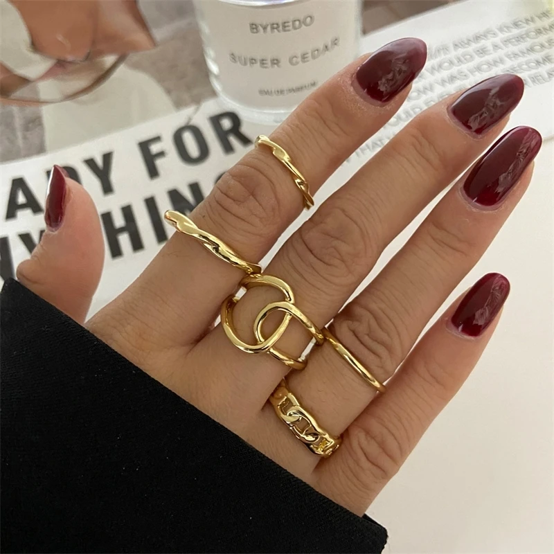 Ins cool hemp flower open ring set women's fashion design metal simple net red tail | Украшения и аксессуары