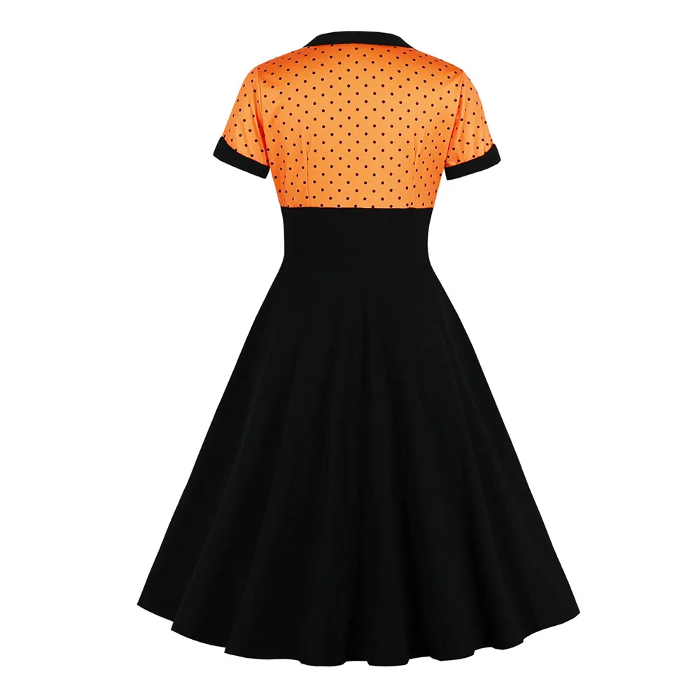 Черное белое в горошек винтажное платье летнее женское с принтом короткий рукав