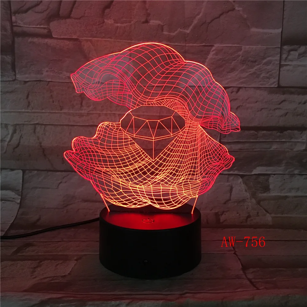 Creative Shell Diamond 3D Night Light 7 Color Changing Desk Table Lamp Luminaria Bedroom Bedside Sleep Lighting Gifts Decor 756 | Лампы и
