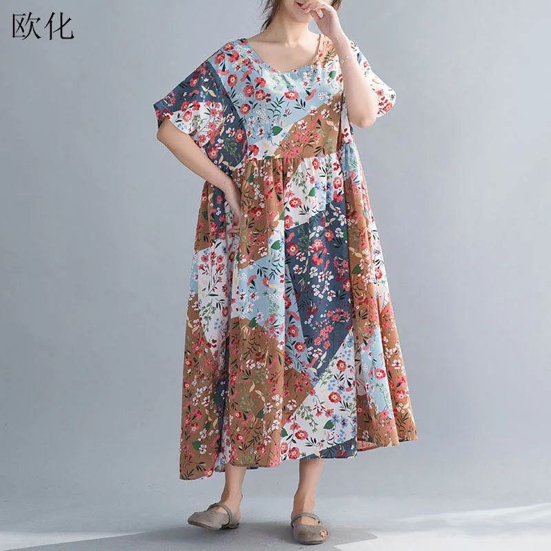 Женское платье макси с цветочным принтом размеры 4XL 5XL 6XL|Женские платья| |