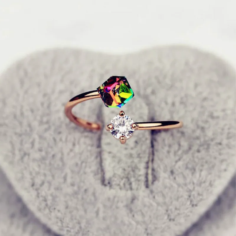 

Adjustable Open Lady Ring Colorful Rhinestone Rose Gold Vintage Zircon Ring Fashion Valentine's Day Gift