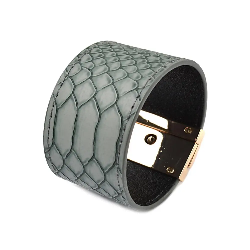 

Kirykle European Fashion Punk Wide circular gold color Leather Bracelets & Bangles for Women Cuff Bracelet Statement Jewelry