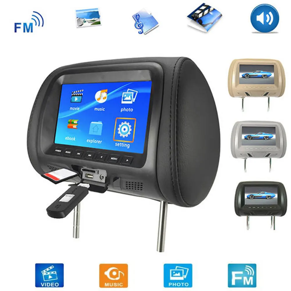 

Universal 7 Inch Car Headrest Monitor Rear Seat Entertainment Multimedia MP3/MP4/FM/Video/Muisc/TF Card Player New hot boutique