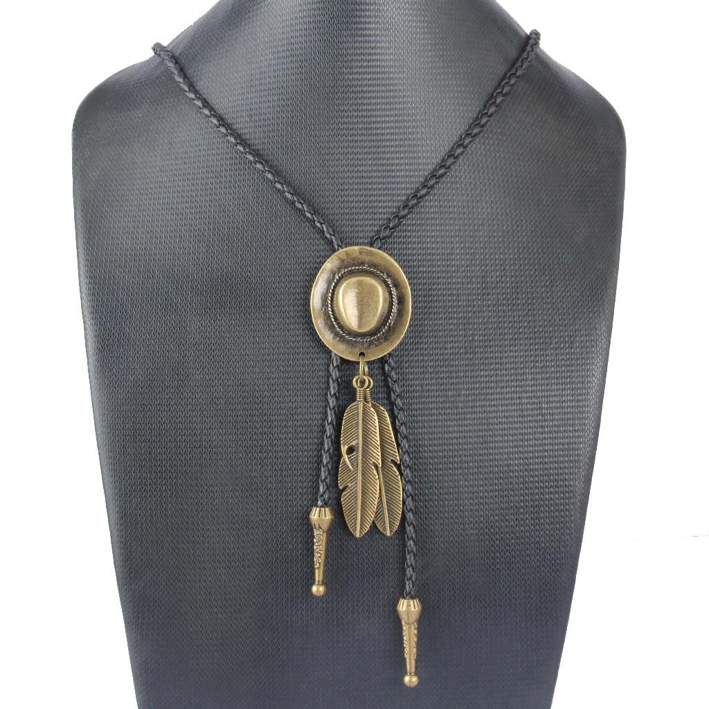 

2Pcs Classic Western Cowboy Bolo Tie Necktie Rodeo Alloy Pendant PU Leather Necklace