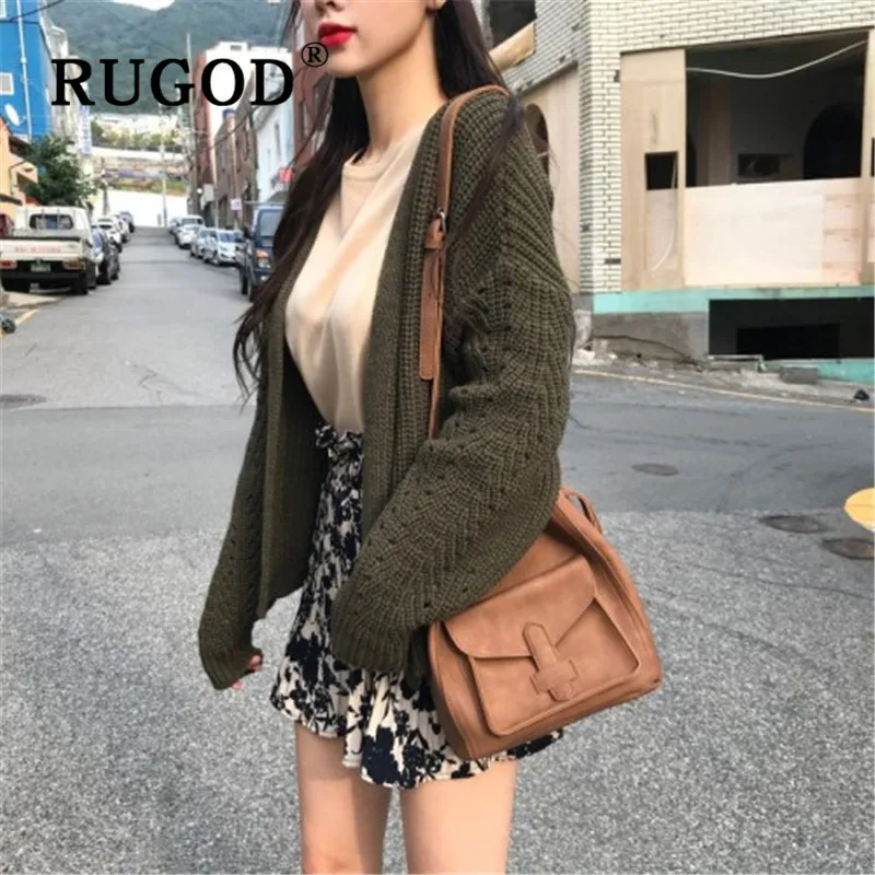 Женский кардиган RUGOD свободный однотонный с v-образным вырезом и рукавами зима 2019