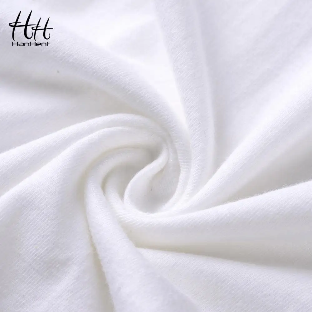 HanHent Футболка с принтом гитары Мужская футболка из 100% хлопка белая повседневная