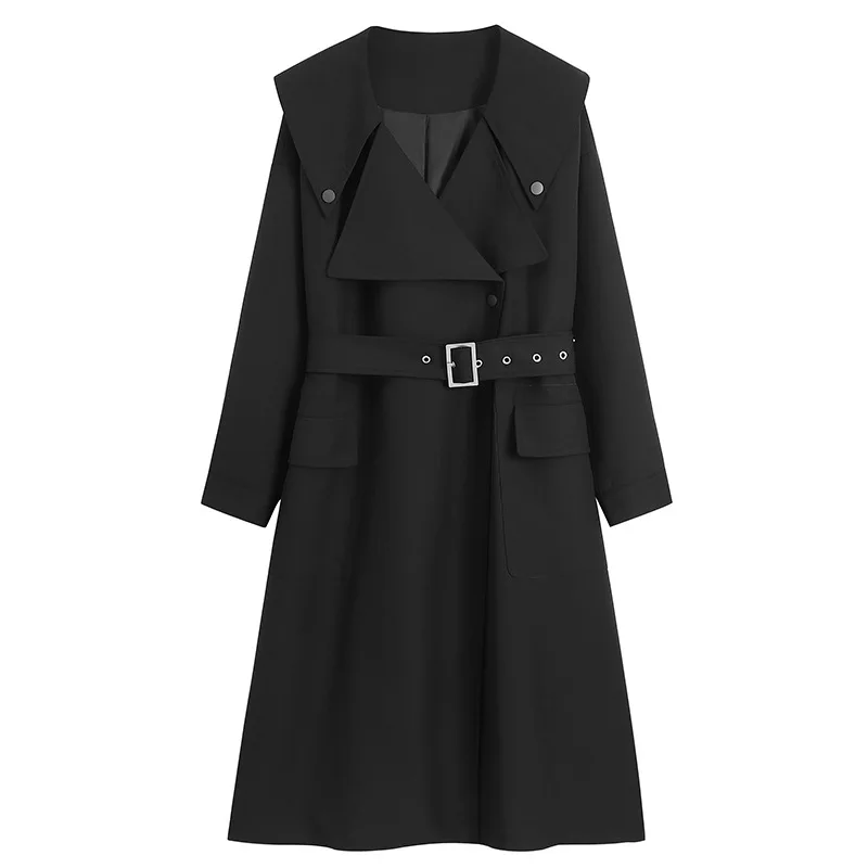 

TVVOVVIN Spring New Lapel Large Size Windbreaker Women's England Style Loose Sashes Slim Mid-length Coat 1RJD