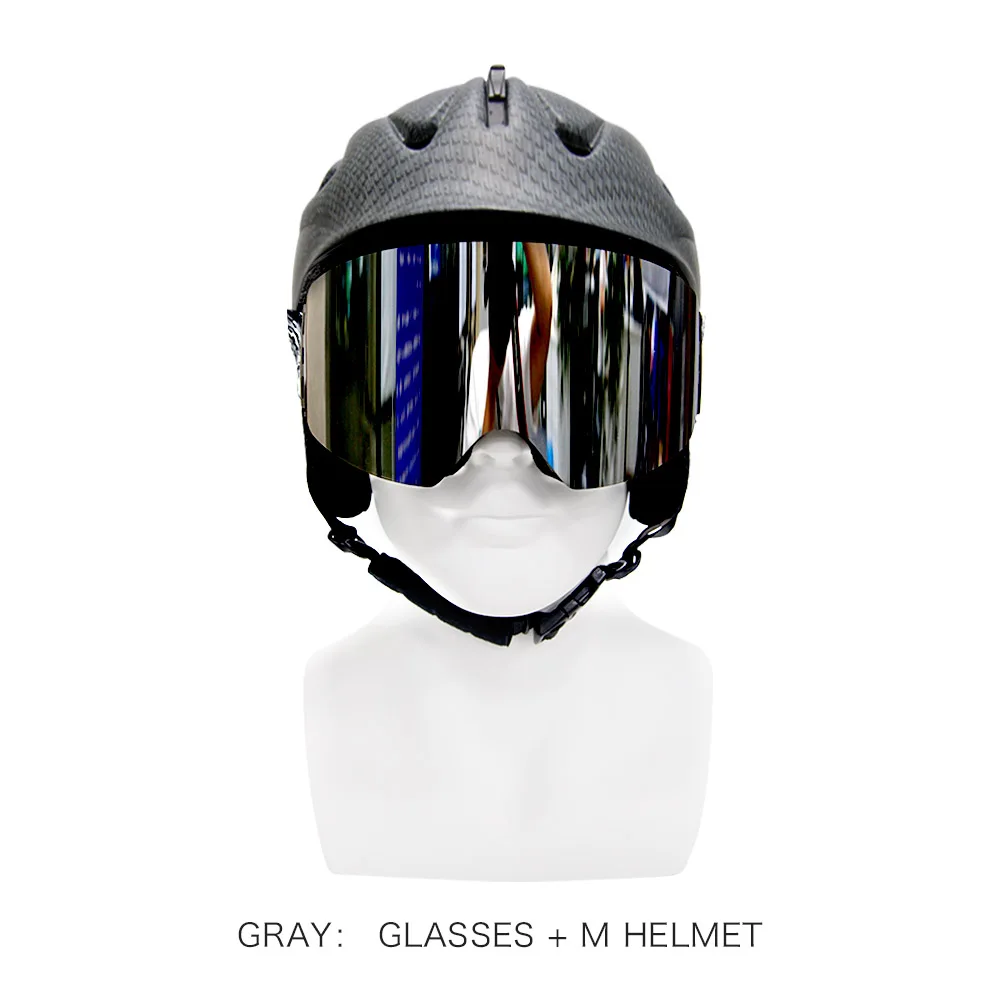 M Helmet with lens Лыжный шлем и очки из двух частей UV400 Серебро плюс двухслойные противотуманные защитные очки - Цвет: M Helmet with lens