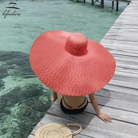 70cm diameter large wide brim straw hat women beach hats big ladies summer 2021 uv protection foldable sun shade cap sunhat