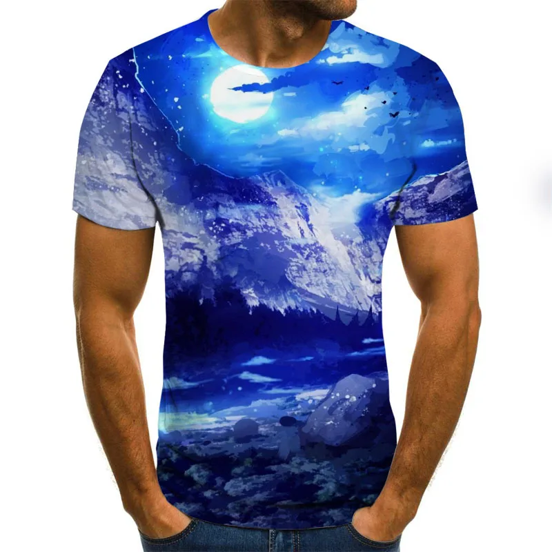 

New Nature Landscape Men's T-Shirts Summer Casual tops 3D Printed Fashion Round Neck Shirt plus Size Streetwear