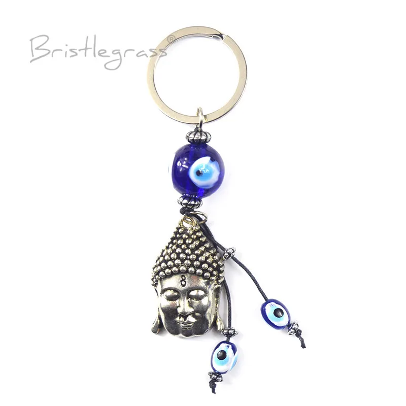 BRISTLEGRASS Turkish Blue Evil Eye Buddha Head Keychains Key Chains Ring Holder Lucky Charms Hanging Pendant Blessing Protection | Украшения