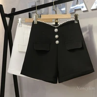 high waist womens shorts spring and summer 2021 new design industry beads single breasted a line wide leg short trousers