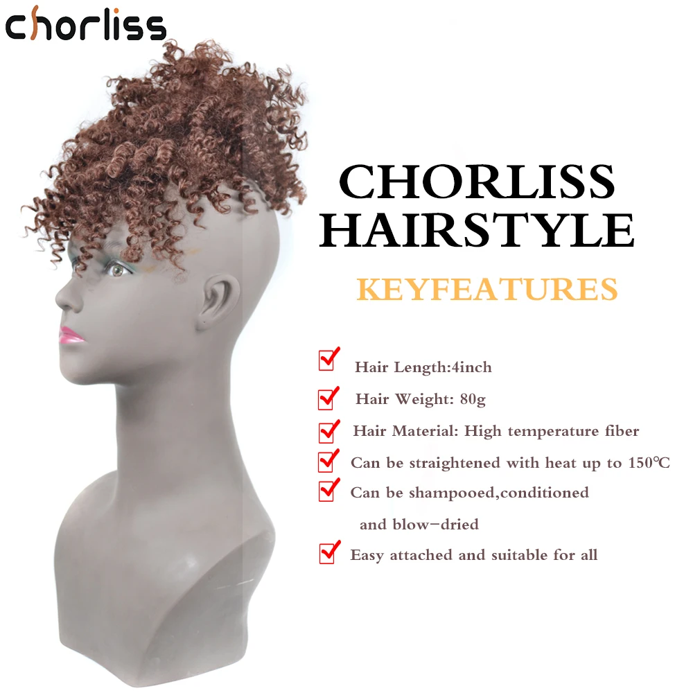 

Chorliss High Puff Hair Bun with Bangs Hairpiece Afro Kinky Curly Ponytail Synthetic Hair Drawstring Ponytail for Women Hot Sale