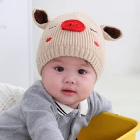 2021 new baby toddler boy girl knitting children cute piggy soft hat kawaii cartoon design plush hat ropa bebe