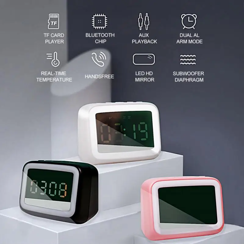 Зеркальные светодиодсветодиодный цифровые часы ночсветильник FM Bluetooth Колонка