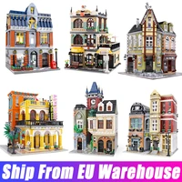 yeshin moc streetview building toy summer coffee shop shoes store hill tavern lion pub model assemble blocks kids birthday gifts