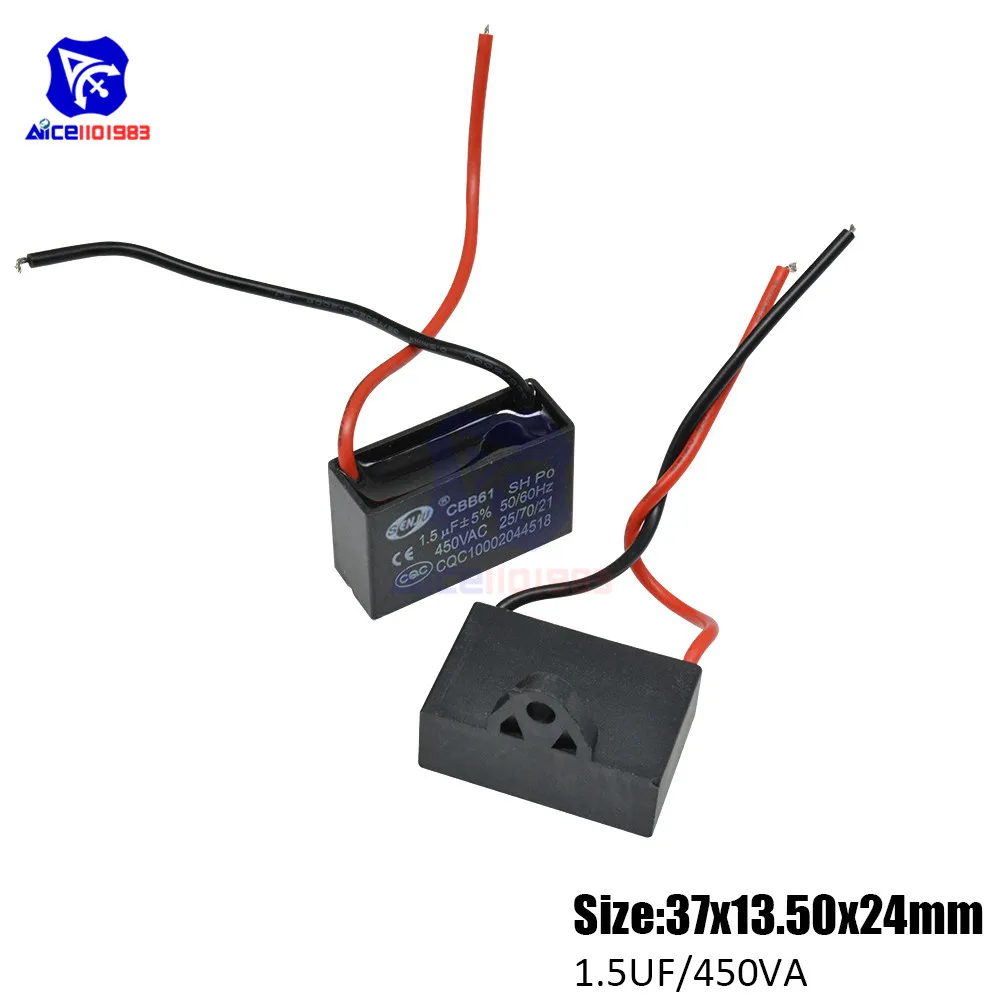Diymore CBB61 AC 450 в 1 5 μf ± 5% емкость 50/60 Гц 2 провода ходовой конденсатор для
