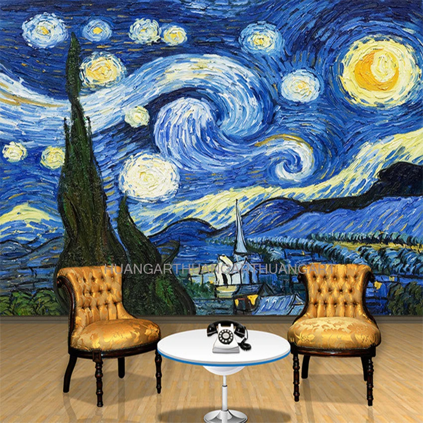 

Free shipping Frame Canvas Oil Painting Masterpiece Vincent Van Gogh Wonderful Starry Night Canvas Art Home Deco Wall Picture