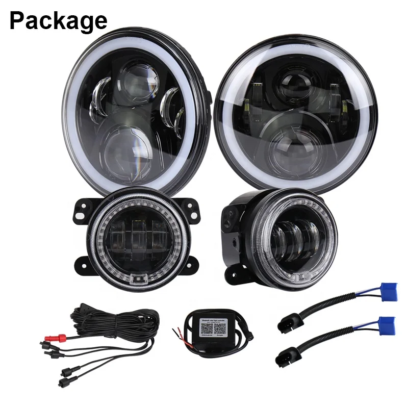

4PCS Hot Sale RGB 7" High Power Led Headlight 4" Led Fog Light RGB Kits Fit For Jeep Wrangler JK