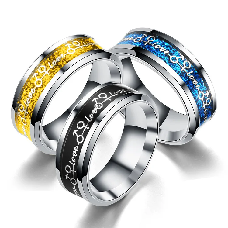

Love Eternal Ring Titanium Steel Ring Micro Inlaid Glaze Couple Pair Ring Letter Tail Ring Men's Finger Rings 2021 Trend Women's