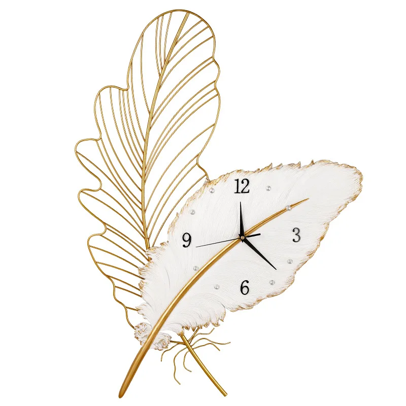 

Feather light luxury wind wall clock living room simple modern wall decoration personality creative fashion clock MJ