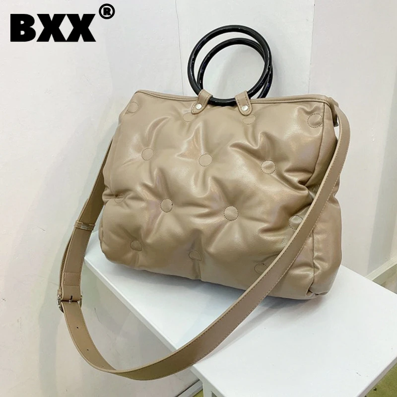 

[BXX] Женская Новая плиссированная Большая вместительная сумка-тоут из искусственной кожи, сумка через плечо, модная осенне-зимняя 2021 GF0071