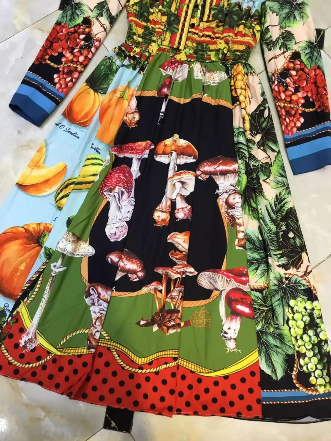 

VERDEJULIAY Luxury Fashion Dress Women's Long Sleeve Autumn New Bow Flower Print Letter Waist Elastic Midi Party Dresses