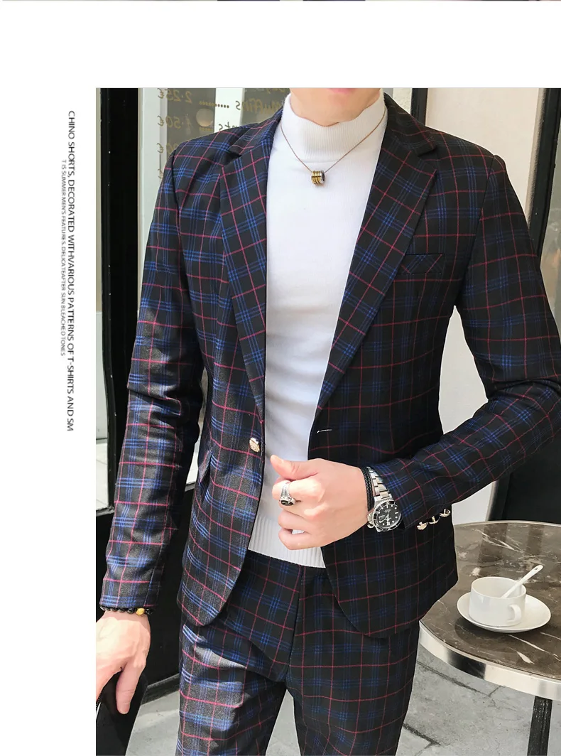 Мужской Клетчатый костюм, костюм до лодыжки, Homme Mariage Cofee, в синюю полоску, в клетку, элегантный Trajes De Hombre Novio, клетчатый костюм для мужчин