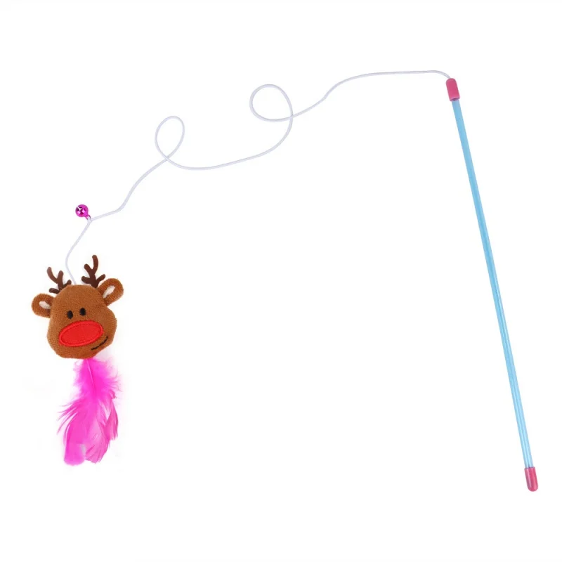 

1PC Cat Christmas Teaser Turkey Feather Interactive Stick Toy Wire 5 Kinds Of Style Cat Interaction Toys Cats Feather Toys