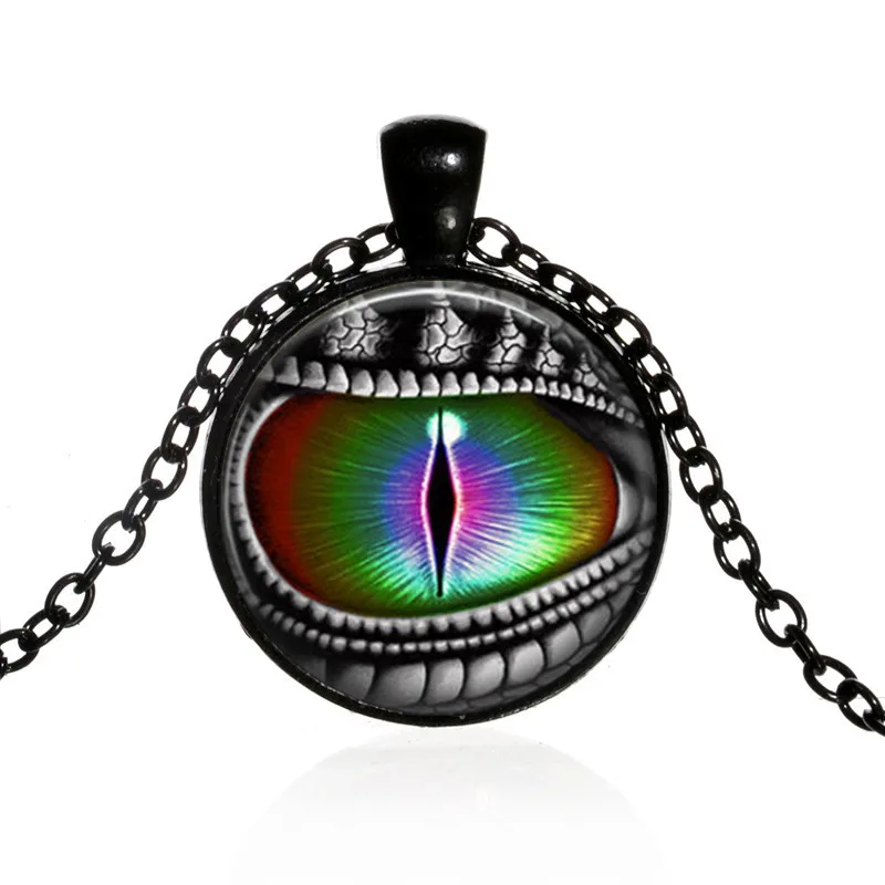 

Retro Fashion Handmade Jewelry Rainbow Dragon's Eye Art Photo Cabochon Glass Pendant Chain Necklace For Men Women Jewellery