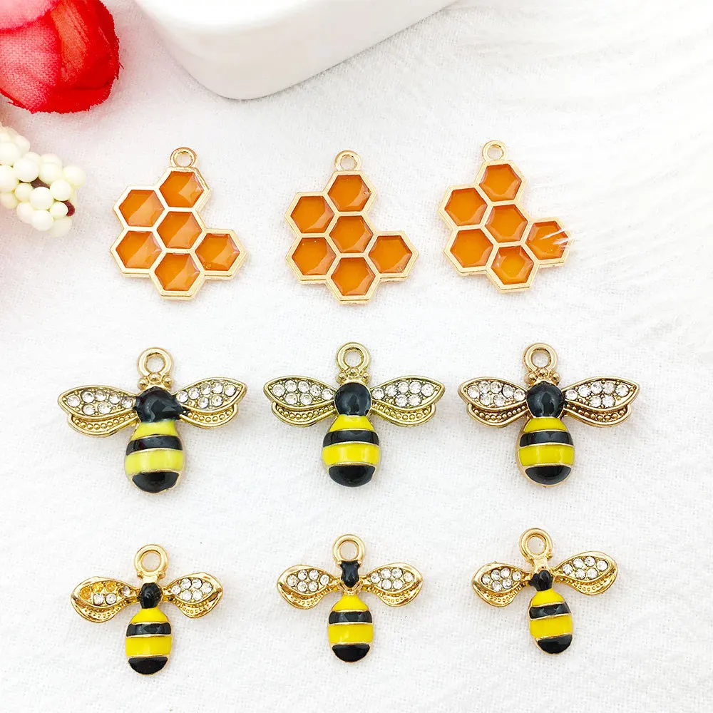 

15pcs Enamel Bee Charms Set Include 3 Style Bee Honeycomb Pendant Charms Pendants for Earring Necklace Jewelry Making DIY Crafts